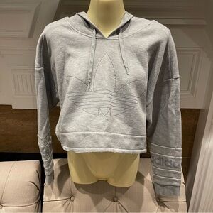 H: Adidas Orig. Three Stripes Trefoil Hoodie Gray DIY cropped Sweatshirt Sz M